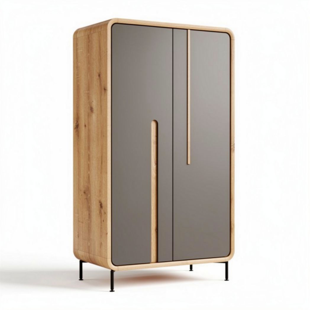 Modern wooden wardrobe with gray doors and minimalist design 150 x 90 x 200cm