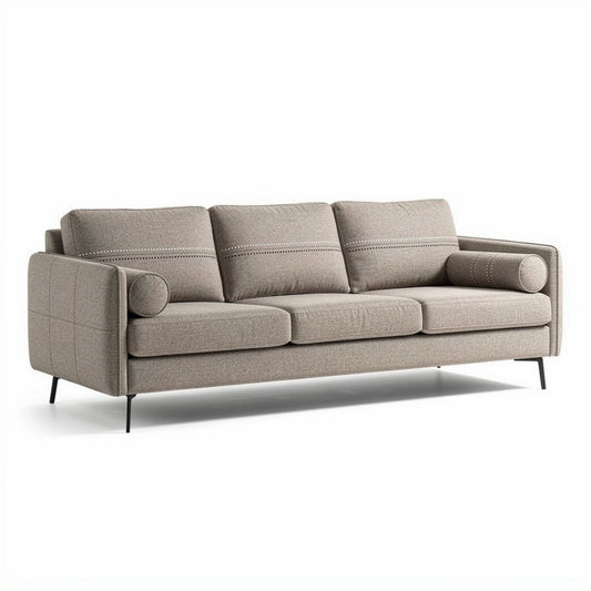Fabric sofa with removable cushions and metal legs in beige 230 x 90 x 85cm