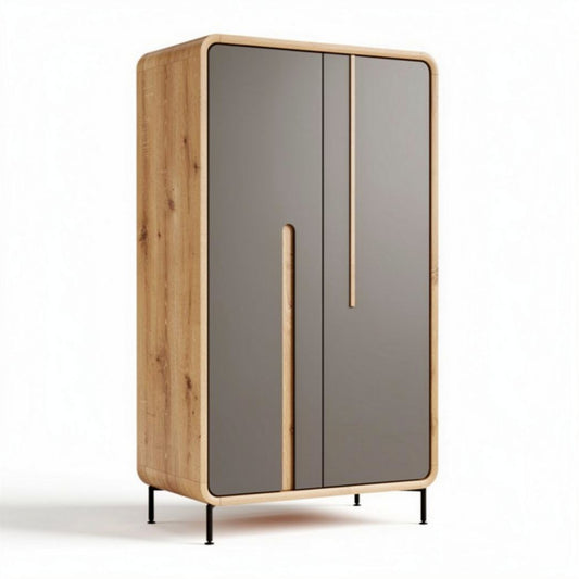 Modern wooden wardrobe with gray doors and minimalist design 150 x 90 x 200cm