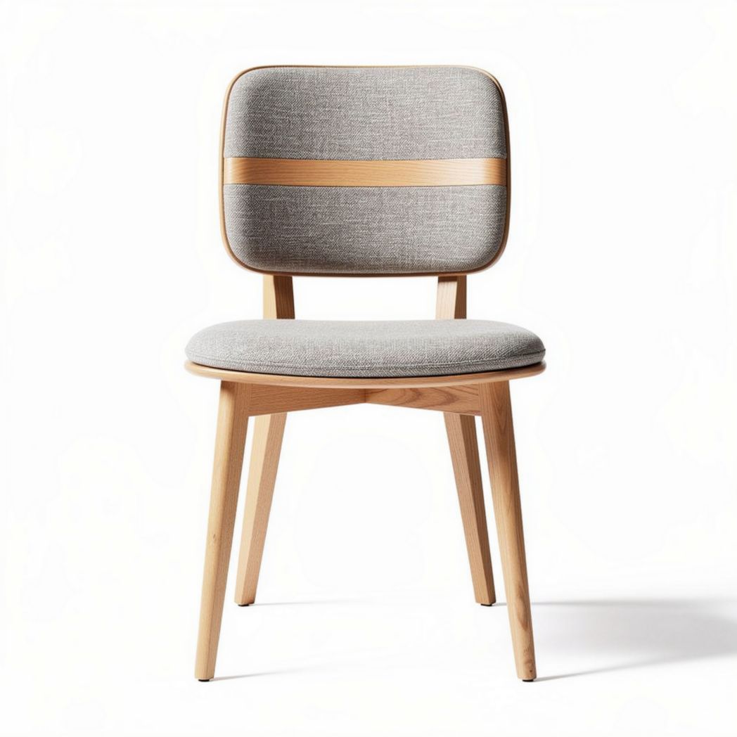 Modern wood dining chair with grey fabric seat and backrest 45 x 50 x 90cm