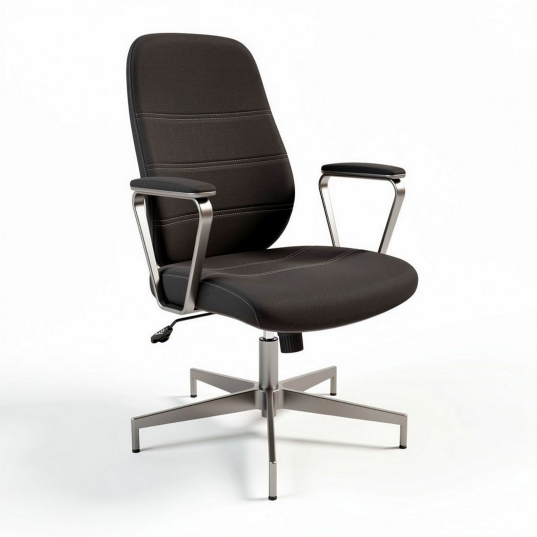Office chair with adjustable height padded seat and back in black fabric 60 x 60 x 100cm