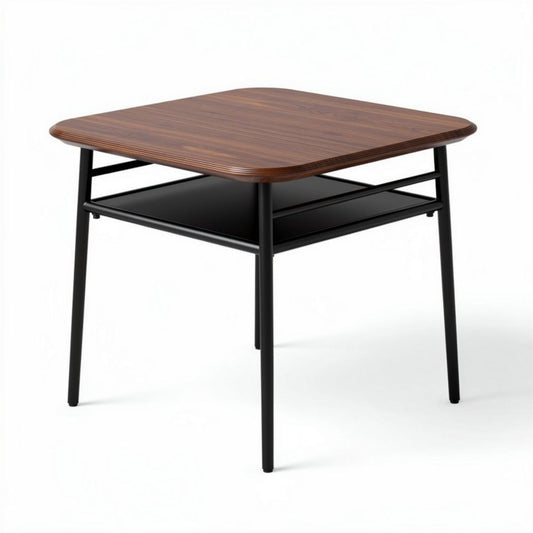 Square wooden side table with black metal legs and lower shelf 60 x 60 x 45cm